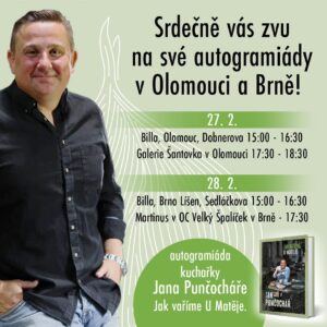 Jan Punčochář Instagram - Moravo, Moravo! Už přístí týden se chystám na tvou otevřenou náruč🤩 Mnoho z vás mi psalo, kdy vyjedu za hranice Prahy, a tak jsem spolu se svým  nakladatelstvím @sulcsvarc vymyslel takové mini turné. Těším se na vás v Olomouci a Brně. S kým se potkám?😍🙏 @billa_cz @knihydobrovsky @martinus_cz #autogramiada #jakvarimeumateje #janpuncochar #janpuncocharchef