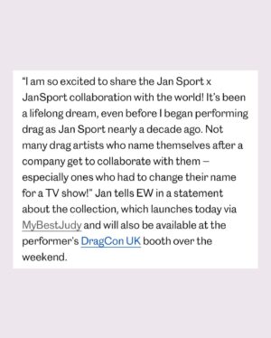 Jan Sport Instagram - The @jansport x Jan Sport collaboration is officially here! Check out my exclusive interview with Entertainment Weekly in my bio 💜
Interview @entertainmentweekly @joeynolfi
Pictures @tannerabelofficial
Hair @mistygwigs
PR @witchhousepr