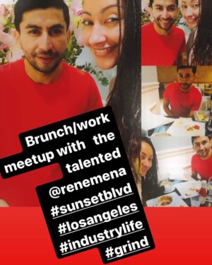Janab Kareem Instagram - So grateful to be back in the LA area for a super quick visit to catch up- we are finally reunited in person again @renemena . Glad neither one of us finished our food either lol..who says we can’t multi- task 😆 😷 🎞 🎭 ☕️ .  #actorslife #TX #LA #brunch #actress #actors #script #sides #teamwork #grateful