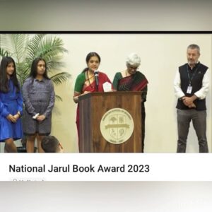 Janaki Sabesh Instagram - When my daughter @dhwanisabesh and I wrote Paati’s Rasam, we had no idea that we will be soaking in the warmth and love of children & adults from all over the country for our book.

Last week, was the announcement of the winner of the @jarulbookawards and we were evidently amidst a sea of joyful children. The ‘Children’s Choice Award’ was to be declared. About 10,000 children had voted for their favourite among the top three nominations - "Paati’s Rasam", "Sometimes Mama Sometimes Papa" and "Giggi and Daddy". We had these two equally brilliant books contesting for the position, alongside Paati’s Rasam. 

And when they finally announced Paati's Rasam as the winner, the young audience sprang up from their seats letting out squeals of delight. Yes! Paati’s Rasam won the 2023 National Jarul Book Award. 

After the felicitation, I had a great time talking to children as they shared their dreams of becoming an author, spoke of how much they loved the book, and that they would love it if we could visit their school. The warmth I was receiving in these conversations was proof enough that Paati’s Rasam had won the hearts of children. In fact, there was a child who came to me during this event, wanted to hug me, and shared how she had associated the story of Paati’s Rasam to the loss of her pet.

So grateful for this recognition from the National Jarul Book Awards, held at the American School of Bombay. A heartfelt thank you to the children who voted for ‘Paati’s Rasam’ and the parents, teachers, and all adults who have welcomed this book into your homes.

A big thank you to @shobhavish of @karaditales, our publisher, who believed in the story! Thank you to Vaijayanthi @vay.jay who did the storyboard, & Pallavi Jain @this.beleaf our illustrator, who wove magic into the book! It has been such a gratifying journey so far with this book, and we are sure it will continue to touch more hearts globally as well.

What felt more special for me is that I wore my Amma’s koorapudavai, which felt like a warm hug for celebrating our success. Swipe to see videos and pictures of us soaking in the warmth of children’s love and cheers for us.