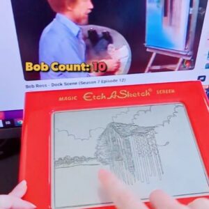 Jane Labowitch Instagram - I'm finally back with Bob Ross episode 6! 🎨☁️🌲 unfortunately Bob's calm approach to art makes my anxiety go 📈📈📈😅

#etchasketch #bobross #etchasketchart