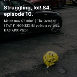 Janie Haddad Tompkins Instagram - The newest STAY F. HOMEKINS podcast episode is HERE (the monthly, free ad-supported one)! No photo, because Janie threw out her back 🫠- please listen and go to weekendwater dot substack dot com to comment and chat directly on season 4, episode 10 - we’re there and WAITING to hear from you. We’re also in Brooklyn for VARIETOPIA at Bell House, see youse there IF YOU DARE.