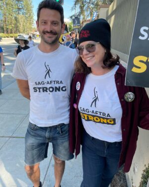 Janie Haddad Tompkins Instagram - One day longer, ONE DAY STRONGER! Cute faces on the 🪧 today. Our solidarity > AMPTP’s hubris. THANK YOU @iatse! 
#1u 
#SAGAFTRAstrong #SAGAFTRAstrike #Power2Performers #SolidaritySeason