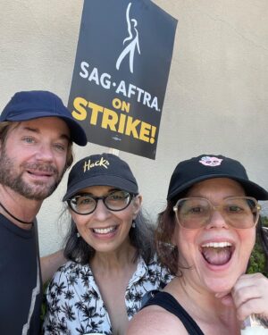 Janie Haddad Tompkins Instagram - We got @therealkateflannery bringing Philly STRONG, me & @roseabdoo with our Middle Eastern flair and @thesampancake FROM WEST VIRGINIA, hey, where I was born too! Overall, what a crew of COMEDY chops on the picket line today! The AMPTP counter offers are a JOKE. And we know “jokes.” There’s thousands of us who think you should come back to the table, AMPTP. Shame on you for doing this to workers and the economy. 
#WGAstrong #DoTheWriteThing #WGAstrike
#SagAftraMember #1u 
#SAGAFTRAstrong #SAGAFTRAstrike #Power2Performers
#HotLaborSummer