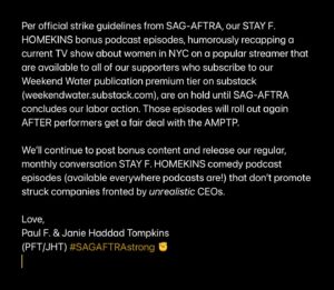 Janie Haddad Tompkins Instagram - #WGAstrong #DoTheWriteThing #WGAstrike
#SagAftraMember #1u 
#SAGAFTRAstrong #SAGAFTRAstrike #Power2Performers
#HotLaborSummer