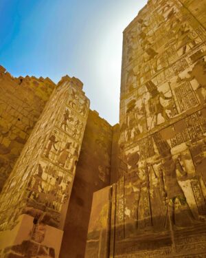 Janina Ramirez Instagram - Back from SUCH an exciting trip to Egypt! New conservation work has revealed such extraordinary colours in Karnak Temple. The original paint was so vibrant. A reminder that the past was full of colour.
