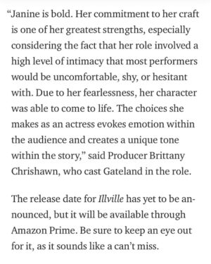 Janine Gateland Instagram - Another wonderful article on my role as Becky in the awesome tv show ‘Illville’. @illville_artbytrade @brittanychrishawn @ausarmoore