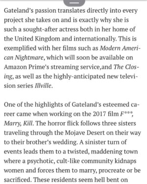 Janine Gateland Instagram - An article I had the pleasure of being in for my film @f_marry_kill_the_movie