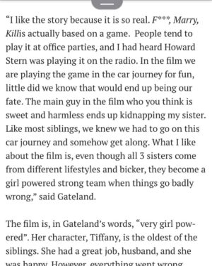 Janine Gateland Instagram - An article I had the pleasure of being in for my film @f_marry_kill_the_movie