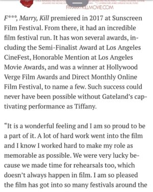 Janine Gateland Instagram - An article I had the pleasure of being in for my film @f_marry_kill_the_movie
