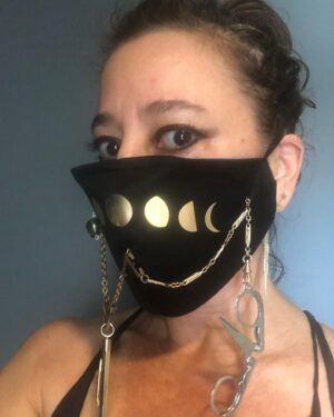 Janna Levin Instagram - Insane mask for novelist Jonathan Lethem replete with pen, scissors, & skull. What else do you need to survive the Plague? From @unicorngenius’s Dark Matter Mask series for the @PioneerWorks store. All proceeds to support our collaborations with scientists and artists. This is a classic link-in-bio scenario. Lethem has a new novel that I’m loving #TheArrest