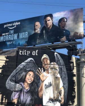 Jasmine Mathews Instagram - Let me just say that God is an on time delivering, generous, will give you better than you could have ever imagined if you stay faithful to the vision and hold it in your imagination with certainty and clarity kind of God. 

Cause it’s my face on a whole ass billboard for me! Alongside two of the most talented actors in the game, right above two beautiful angels, Mother Africa shining, carrying the ancestors and the birth place, the Source of huemanity right along with me. It’s the representation. It’s the dream coming true, it’s the promises delivered for me. Just. Wow. 

Anywho @thetomorrowwar is streaming NOW on #AmazonPrimeVideo. Watch it. Love it. Tell your friends about it. Watch it again. 

And lastly, thank you to all of #TheTomorrowWar fans, the love and support you all are showing is amazing and every single one of you is very much appreciated!

 🤗💜