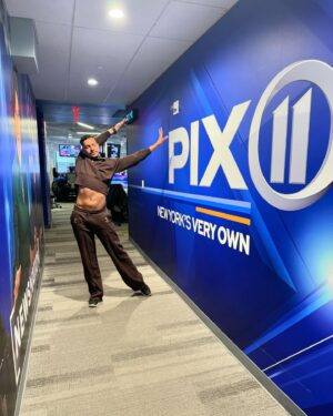 Jason A. Rodriguez Instagram - Thanks for having me! @pix11news 
Outfit @luar 
PR @bcwglobal 
See y’all in class Friday 😎