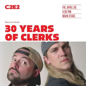 Jason Mewes Instagram - Chicago get ready for the mack daddies of New Jersery nootch! @thatkevinsmith aka Snack Pack and I are rolling up to @c2e2 April 26th & 27th, photo-ops, autographs, and a special 30 Years of Clerks panel! Don’t miss it ;) For tickets and info ➡️ *link in bio* 🤘

#c2e2 #jayandsilentbob