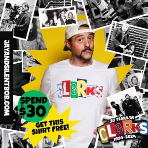 Jason Mewes Instagram - 30 years ago today history was made when CLERKS debuted at Sundance Film Festival. The beginning of a beautiful era of cinema that has changed our lives forever. Celebrate 30 Years of CLERKS with us, when you spend $30 or more on your order get a FREE Clerks Shirt! Find all things Clerks and more at our *link in bio*

#clerks #anniversary #movies #kevinsmith #jayandsilentbob
#jaymewes