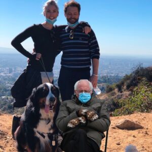 Jason Priestley Instagram - Welcome to the newest member of our clan! #unclebernie And he loves a hike! Sort of... welcome to the family  #berniesanders #bernie #bernersofinstagram #berner memecredit: @davidt3