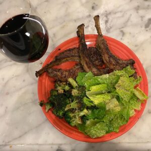 Jason Priestley Instagram - OK... so last night... day 301? Of captivity? I found this beautiful rack of lamb... butchered it... marinated the chops, for four hours, in Olive Oil, Dijon Mustard, Rosemary, Thyme, Garlic, Salt, and Pepper... made a fire... while the fire was preparing, I made a Caesar Salad... restaurant style. Anchovies et al! And roasted some broccoli with olive oil, salt, pepper and roughly chopped garlic... when the fire was ready, grilled the chops, and ate! Hope you had a good Saturday night!