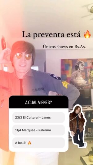Javier Parisi Instagram - 📣A cual vienes? 🇦🇷 
PREVENTA YA DISPONIBLE 🔥
Etiqueta @ a ese amig@ o familiar Beatle fan🎶

🎟️ Entradas: Lanús x entradaweb.com.ar / Marquee x PASSLINE o en mi sitio web www.javierparisi.com 

Disfruta de un show renovado donde Javier Parisi recreará las distintas etapas de John Lennon, desde la beatlemania hasta su carrera solista, brindándote 25 canciones y momentos mágicos que te transportarán a los conciertos de John Lennon. 🌈🎤
Este espectáculo es “ATP” para toda la familia, una experiencia que no pueden perderse! 🎉👨‍👩‍👧‍👦
¡Adquieran sus entradas ahora y consigan los mejores lugares! 🎟️🔗

#javierparisi #impersonator #johnlennon #lennon #lennontribute #tributetojohnlennon #beatleband #ultimateimagine #thebeatles #beatles #imaginejohnyoko #databeatle #lennonargentino #news #entertainment #ジョンレノン #eternallennon #lennonlookalike  #johnlennontribute #palermo #marquee #showenvivo #elcultural #lanus #beatwearliverpool #beatwear #sammendes