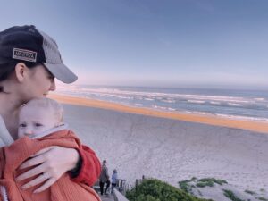 Jay Anstey Instagram - Misty Morning Beach Walks. 🌊 

Doing wonders for my mental health. 👏🏼 
Early motherhood is extremely isolating which affects mental health- not to mention all the crazy hormones trying to settle down. 
Really feel so much better out in nature, with family, just feeling like a person again ♥️

PLUS: The Ocean is one big white noise machine so Ayla passed out on our walk (yay)…!
