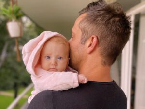 Jay Anstey Instagram - 3 Months Today 🥳

So fast she’s gone from a napping, feeding, pooping blob into somewhat of a person! 😂 
Her cute quirky personality is starting to shine through and the laughs she gives us everyday are growing. 
Damn I love this little soul.
🌻🌈🥰
