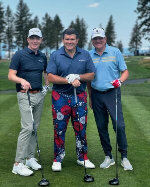 Jay DeMarcus Instagram - Day number one of the @acchampionship tournament in the books. Got to play with @bobbyflay and @bretbaier today… Can’t believe it’s my 14th year, and my caddie “Spoon” has been with me every year. It was so moving to see @timwakefield49’s number 49 on the 18th fairway, honoring him. Still can’t believe he’s gone… #americancentury