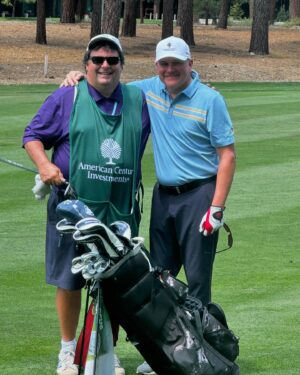 Jay DeMarcus Instagram - Day number one of the @acchampionship tournament in the books. Got to play with @bobbyflay and @bretbaier today… Can’t believe it’s my 14th year, and my caddie “Spoon” has been with me every year. It was so moving to see @timwakefield49’s number 49 on the 18th fairway, honoring him. Still can’t believe he’s gone… #americancentury