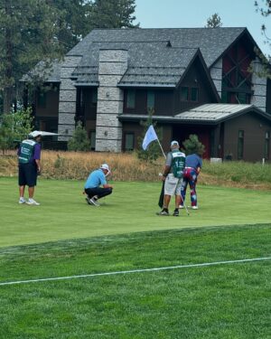 Jay DeMarcus Instagram - Day number one of the @acchampionship tournament in the books. Got to play with @bobbyflay and @bretbaier today… Can’t believe it’s my 14th year, and my caddie “Spoon” has been with me every year. It was so moving to see @timwakefield49’s number 49 on the 18th fairway, honoring him. Still can’t believe he’s gone… #americancentury