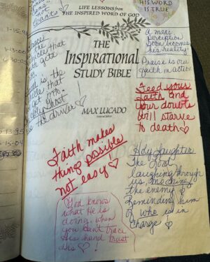 Jay DeMarcus Instagram - This is the weapon of a prayer warrior… While I was home I picked my Momma’s Bible up and there was not a page that didn’t have notes in the margins, verses underlined, or watershed moments memorialized. This woman fought for her family on her knees. I know that her prayers saved me a thousand times over-sometimes from myself. 

It’s amazing to hold and read because I can here her voice in every “note” she made. The love and devotion she had for her Savior is palpable with the turn of every page. 

While little is left of the strong, faithful woman that raised me, I can hold on to things like this and for a moment, remember…

I can remember the foundation she laid in me-even when I was so aggravated that she would drag us off to church four times a week… She planted the seeds in me that have taken root and prepared me for times just like these. When I feel so helpless to handle all of the things that life inevitably throws at us, my faith carries me through and gives me the strength to keep moving forward. It’s the greatest gift she could’ve ever given me and I’m eternally grateful… #mommasboy #grateful #mommasbible