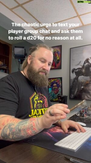 Jay Foster Instagram - Sometimes you gotta just give in to a little bit of chaos as a dungeon/game master 😈 

Gotta keep your players on their toes AMIRITE!?!! 🤣 *maniacal laugh*

Have you had this happen? Have you done something like this to your players?? 👀 

(Peep the @samurai_rusk art on my wall)

#dnd #dnd5e #dungeonsanddragons #dungeonsanddragons5e #dungeonmaster #dungeonmasterlife #gamemaster #ttrpg #ttrpgs #tabletoprpg #criticalrole #dimension20