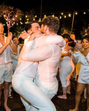 Jaymes Vaughan Instagram - Two years ago today I got to marry my best friend. For as long as I can remember I used to dream about marrying my husband, and what it would feel like to find my forever person. Two years in I can honestly say it is way better than anything I ever dreamed of. I get to wake up every day with my best friend, my practical jokester, my soul mate. 
If I could be Dad for a second and offer just one thing I’ve learned about love, it’s this:
Don’t settle. Be open to love, but don’t settle. Wait until you find that person that it’s so obvious it practically hits you over the head. That person that it is so easy to just exist beside. That person that makes you feel like you can exhale. That person that makes you feel safe to be every part of yourself. That person that you’re excited to see even if you’ve just seen them 5 minutes ago. That person that feels like you’ve known them your whole life, when they show up…lock them down. That’s the one. 
Growing up gay, so many hateful things got put into my head that really messed up what I thought love was, I thought love was supposed to hurt me…so I let it. Then, my person came along and slowly and carefully fixed all that…he showed me what love is actually supposed to be. It’s uplifting, it’s safe, it’s consistent…it never hurts you, in fact, it heals you. 
I love you @jonathandbennett, Happy Anniversary my Prince. Thank you for being my one. Forever.

📷 @toddthephotographer