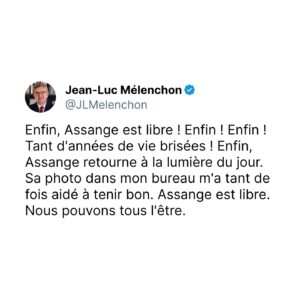 Jean-Luc Mélenchon Instagram - Enfin, Julian Assange est libre !