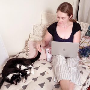 Jenna Doolittle Instagram - ✨Happy Caturday, my friends!✨
BUG & I have been realizing we need to relax more. (Well, I do. I’d say he’s a pro!) I’ve been putting way too much pressure on myself lately (can anyone relate?!) So, I’m working on finding calming moments & ways to chill out... creating a cozy environment for myself to just be. After staring at the computer for hours, hanging out with BUG definitely helps. How do you relax??? Do your pets calm you down too? 🐱 🐶❤️✨ #happycaturday #mentalhealthawareness