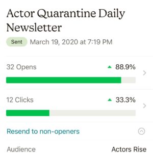 Jenna Doolittle Instagram - ✨One year ago today I sent the very first newsletter to 36 people - apparently only 32 people opened it (see slides - lol). I just can’t believe how much it’s grown & I’ve grown. 🌱 What a year it has been. ❤️

I made new friends
on Zoom 
I worked out daily 
then not at all
I wrote the newsletter. 

I flew home 
and took care of a family member 
I cried 
then laughed
I wrote the newsletter.

I waited 6 months 
to film the final scene in a short 
I booked a tv show 
and wore a mask 
I wrote the newsletter. 

I felt overwhelmed
and underwhelmed 
I watched you cry
Through a screen 
I wrote the newsletter. 

I found my voice
and anxiety
I tried to fix things 
and failed 
I wrote the newsletter. 

You listened
I wrote the newsletter. 
You read
I wrote the newsletter
and felt seen. 
❤️

Thank you.