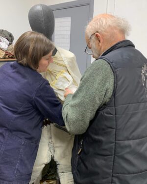 Jenny Beavan Instagram - ‘Finding Dementus’
Furiosa’s Dementus was not an easy character to get a grip on, ie to understand where he came from and what formed him ... I found inspiration in despots, ‘gurus’ and showmen - with elements of all appearing in the final costume.

His costumes were born in our tiny studio in Peckham, using motorbike gear, parachutes and of course a teddy bear! We tried all sorts of paint techniques, dye for the parachute, as well as various draping looks - well aware this could be a nightmare on a motorbike …!
Later in Australia we were able to fit Chris Hemsworth and refine the whole look to suit everyone’s vision, with the final costume being a collaborative exercise as it should be on any film. 

So here are some photos of the ideas on the stands, figuring it all out with Lauren Reyhani and Stephen Miles, fitting and working with Dan Blacklock, Chris’s Key Costumer in Sydney, before shooting in Broken Hill. 
It was a journey, but a wonderful journey to make with Chris and George.

@madmaxsaga 
@chrishemsworth 
@lauren_reyhani_costume 
@danblacklock08 
@jasinboland