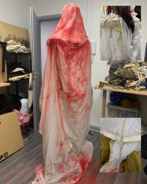 Jenny Beavan Instagram - ‘Finding Dementus’
Furiosa’s Dementus was not an easy character to get a grip on, ie to understand where he came from and what formed him ... I found inspiration in despots, ‘gurus’ and showmen - with elements of all appearing in the final costume.

His costumes were born in our tiny studio in Peckham, using motorbike gear, parachutes and of course a teddy bear! We tried all sorts of paint techniques, dye for the parachute, as well as various draping looks - well aware this could be a nightmare on a motorbike …!
Later in Australia we were able to fit Chris Hemsworth and refine the whole look to suit everyone’s vision, with the final costume being a collaborative exercise as it should be on any film. 

So here are some photos of the ideas on the stands, figuring it all out with Lauren Reyhani and Stephen Miles, fitting and working with Dan Blacklock, Chris’s Key Costumer in Sydney, before shooting in Broken Hill. 
It was a journey, but a wonderful journey to make with Chris and George.

@madmaxsaga 
@chrishemsworth 
@lauren_reyhani_costume 
@danblacklock08 
@jasinboland