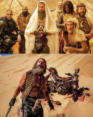 Jenny Beavan Instagram - ‘Finding Dementus’
Furiosa’s Dementus was not an easy character to get a grip on, ie to understand where he came from and what formed him ... I found inspiration in despots, ‘gurus’ and showmen - with elements of all appearing in the final costume.

His costumes were born in our tiny studio in Peckham, using motorbike gear, parachutes and of course a teddy bear! We tried all sorts of paint techniques, dye for the parachute, as well as various draping looks - well aware this could be a nightmare on a motorbike …!
Later in Australia we were able to fit Chris Hemsworth and refine the whole look to suit everyone’s vision, with the final costume being a collaborative exercise as it should be on any film. 

So here are some photos of the ideas on the stands, figuring it all out with Lauren Reyhani and Stephen Miles, fitting and working with Dan Blacklock, Chris’s Key Costumer in Sydney, before shooting in Broken Hill. 
It was a journey, but a wonderful journey to make with Chris and George.

@madmaxsaga 
@chrishemsworth 
@lauren_reyhani_costume 
@danblacklock08 
@jasinboland
