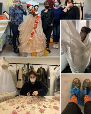 Jenny Beavan Instagram - Thinking back on the Mrs Harris journey and finding the photographs of us in masks, and some which emphasise the glamour of filming on location …! Remembering the added difficulty of doing fittings in masks, visors and surgical gloves (although we gave up on gloves fairly quickly). It was so distancing from the characters we were trying to create, and each other, but obviously kept everyone safer. Masks, lockdown, quarantine and working in Hungarian! (not the easiest language on the planet) added to our challenges but everyone was so understanding and helpful and we got there! What a crew - not many of us but all so good. Dear Team Harris Costume!

Just the Oscars to go now and then Mrs Harris can put away her duster, fold her pinny neatly and rest her head wrap. She is a war baby and into sustainability so will have gotten a lot of use out of her outfit!

She, Jenny and Team Harris Costume are totally thrilled to have been recognised for all the awards and even to have won 🏆 one - thank you BIFA!! We were very honoured. We were a small modest film but we got noticed! I think the amazing Lesley Manville may have had something to do with that! Thank you all so much!

On the last lap now but so wonderful to have had time here in LA between awards and met so many lovely designers I didn’t know before. A privilege - the Guild evening was wonderful and fun! We are a good strong bunch.

@mrsharrismovie