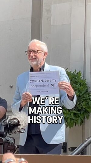 Jeremy Corbyn Instagram - There are just 9 days left until the General Election.

We can win, but we need you on Thursday 4th July to get us over the line.

Will you help us Get Out The Vote? Sign up and be part of history in Islington North. (🔗 Link in bio)
