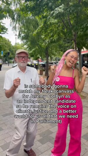 Jeremy Corbyn Instagram - This is urgent‼️We have just a week left to get on the doorsteps and protect @jeremycorbyn ‘s seat as an Independent candidate with real integrity who has a long and strong track record on climate justice, fair housing, P4l est1ne, Black liberation, tackling the root causes of poverty and standing consistently for justice and a better world for us all - even when it wasn’t popular. We cannot take voices like this for granted. A lot of us are complacent thinking that Jeremy will definitely win, but polling shows us that if we want to make sure he’ll win *we have to organise for it*!

We had a great time canvassing in Islington North yesterday (thank you everyone who came! Many from across the country!!!) but we need to keep this up ❤️🙏🏽 come down!!! & people of Islington North, vote for Jeremy for the world we all deserve! 

PS if you wanna see the video of me trying to teach Jez the original dance to this see my stories 🤪 (love to @gndrising for co-organising this session!)