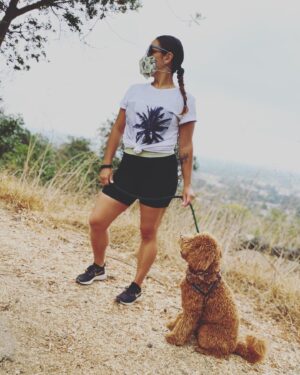 Jeslyn Gorman Instagram - Avo masks, pup cuddles, hikes on the daily and supporting small/black owned businesses... What’s your summer lookin like?
•
Check out @houseofbrian for fun graphic tees of his photography and @henrymasks for really cool stylish masks!
•
Also - how is @piecesofreesethedood this big?! 9 months old on Friday!
•
📸: @jestina.odell ...duh