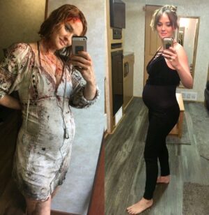 Jess Weixler Instagram - I was 5 and 6 months pregnant while shooting 2 non pregnant roles. It’s awesome when people hire pregnant ladies and trust it will still work out! ❤️ #dresses&jackets @barbaramus