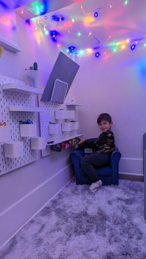 Jessalyn Wanlim Instagram - Spent the day transforming a coat closet into an under the stairs playroom! 
Items: 
@ikeausa peg board w/accessories (some items delivered to Nashville!)
Shag rug (cheap one from @temu )
Adhesive building block base plates (@amazon)
Wall mounted dry erase board (@amazon)
Multi color LED lights (@amazon)

Thank you @napsandnovels for the direction❤️
This was the most budget friendly design with the homiest feel! Now if you'll excuse me imma pat myself on the back😀

#playroom #understairsplayroom #playspace #kidspace #playarea #coatcloset #transformation