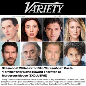 Jesse Kove Instagram - 🚨 Meet the cast of SCREAMBOAT! 🚨

 Joining David Howard Thornton in the horror comedy are some incredible talents! We’re thrilled to announce the addition of Allison Pittel (“Stream”), Amy Schumacher (“The Mean One”), Jesse Posey (“Teen Wolf”), Jesse Kove (“Cobra Kai”), Rumi C Jean-Louis (“Hightown”), and horror legends Jarlath Conroy (George A. Romero’s “Day of the Dead”) and Charles Edwin Powell (“The Exorcist III”). 
More cast & cameos to be announced soon. Screamboat is going to be a horrific and hilarious big screen thrill ride that horror, comedy, and Disney fans won’t want to miss ! 🎬💀

Full steam ahead with this spectacular cast! Coming to theaters 2025! 

#Screamboat #HorrorMovie #DavidHowardThornton #HorrorFans #NewCast #ComingSoon
