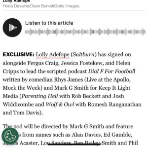 Jessica Fostekew Instagram - DIAL F FOR FOOTBALL

The first episode of our new comedy show is out now. It’s written by me and @rhysjamesy, produced by @tayo3000 and stars @lollyadefope, @drferguscraig, @jessicafostekew, Helen Cripps and over one hundred thousand other brilliant comics and actors. 

The amazing sound engineering and production is by the brilliant @tomjenkins76 

Available on all podcast platforms or link in bio.