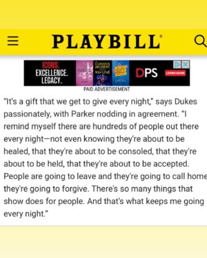 Jessica Frances Dukes Instagram - “Before every show, Parker and Dukes apply their old-age make-up together, and it’s allowed them to create a bond that extends to their onstage characters. “We both get in there early and we're putting our lines on and literally drawing in our age on our face and our hands,” says Dukes.

Then Parker chimes in, “There’s a reverence there too. Women, we're not allowed to age and everybody's freaking out if you have a smile line, or whatever. But there's so much love and reverence in this transformation for both of us.”
@dieptimes @playbill #Playbill #TheRefugePlays #NicoleAriParker #JessicaFrancesDukes #TeamRefuge 
You have three weeks to catch us!#roundabouttheatrecompany #newyorktheatreworkshop #laurapelstheatre