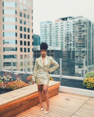 Jessica Frances Dukes Instagram - My First Emmys Weekend!!!! Here we Go! Event 1! Headed to celebrate the fab nominees and especially my #Ozark & #Netflix fam at the #TelevisionAcademy’s Performers Nominee Celebration @televisionacad #emmys
#FashionStylist @mickeyboooom #styledbymickey 
#Suit: @marcbouwer 
#HairStylist @jtouch 
#MakeupArtist @_beatbeauty_ 
#NailTech: @dramaticnailsbyoniecia 
#Jewelry: @georginajewelryofficial 
#Photographer @mfortphoto 
#Gold #Rooftop