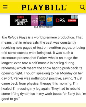 Jessica Frances Dukes Instagram - “Before every show, Parker and Dukes apply their old-age make-up together, and it’s allowed them to create a bond that extends to their onstage characters. “We both get in there early and we're putting our lines on and literally drawing in our age on our face and our hands,” says Dukes.

Then Parker chimes in, “There’s a reverence there too. Women, we're not allowed to age and everybody's freaking out if you have a smile line, or whatever. But there's so much love and reverence in this transformation for both of us.”
@dieptimes @playbill #Playbill #TheRefugePlays #NicoleAriParker #JessicaFrancesDukes #TeamRefuge 
You have three weeks to catch us!#roundabouttheatrecompany #newyorktheatreworkshop #laurapelstheatre