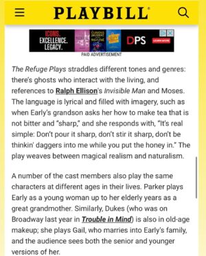 Jessica Frances Dukes Instagram - “Before every show, Parker and Dukes apply their old-age make-up together, and it’s allowed them to create a bond that extends to their onstage characters. “We both get in there early and we're putting our lines on and literally drawing in our age on our face and our hands,” says Dukes.

Then Parker chimes in, “There’s a reverence there too. Women, we're not allowed to age and everybody's freaking out if you have a smile line, or whatever. But there's so much love and reverence in this transformation for both of us.”
@dieptimes @playbill #Playbill #TheRefugePlays #NicoleAriParker #JessicaFrancesDukes #TeamRefuge 
You have three weeks to catch us!#roundabouttheatrecompany #newyorktheatreworkshop #laurapelstheatre