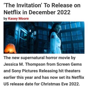 Jessica M. Thompson Instagram - Mark your calendars! “The Invitation” is coming to @netflix on Dec 24th! … I personally think Christmas Eve is the perfect time to watch a gothic-thriller 🩸 

And to revel in the talents of these  incredible humans: @nathalieemmanuel @thomasadoherty @thisiscourtneytaylor @alanaboden @stephaniecorneliussen @seanpertwee @autumneakin @felicityjaneabbott @danielleknox10 @norarobertson_mua @darataylormusic #BlairButler #HughSkinner #TomElkins