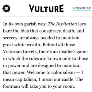 Jessica M. Thompson Instagram - The intrinsic horror of existing. This film list is sublime. Thank you for the recognition @vulture ✨ 
•••
#TheInvitation Unrated Cut is out now
@invitationmovie
